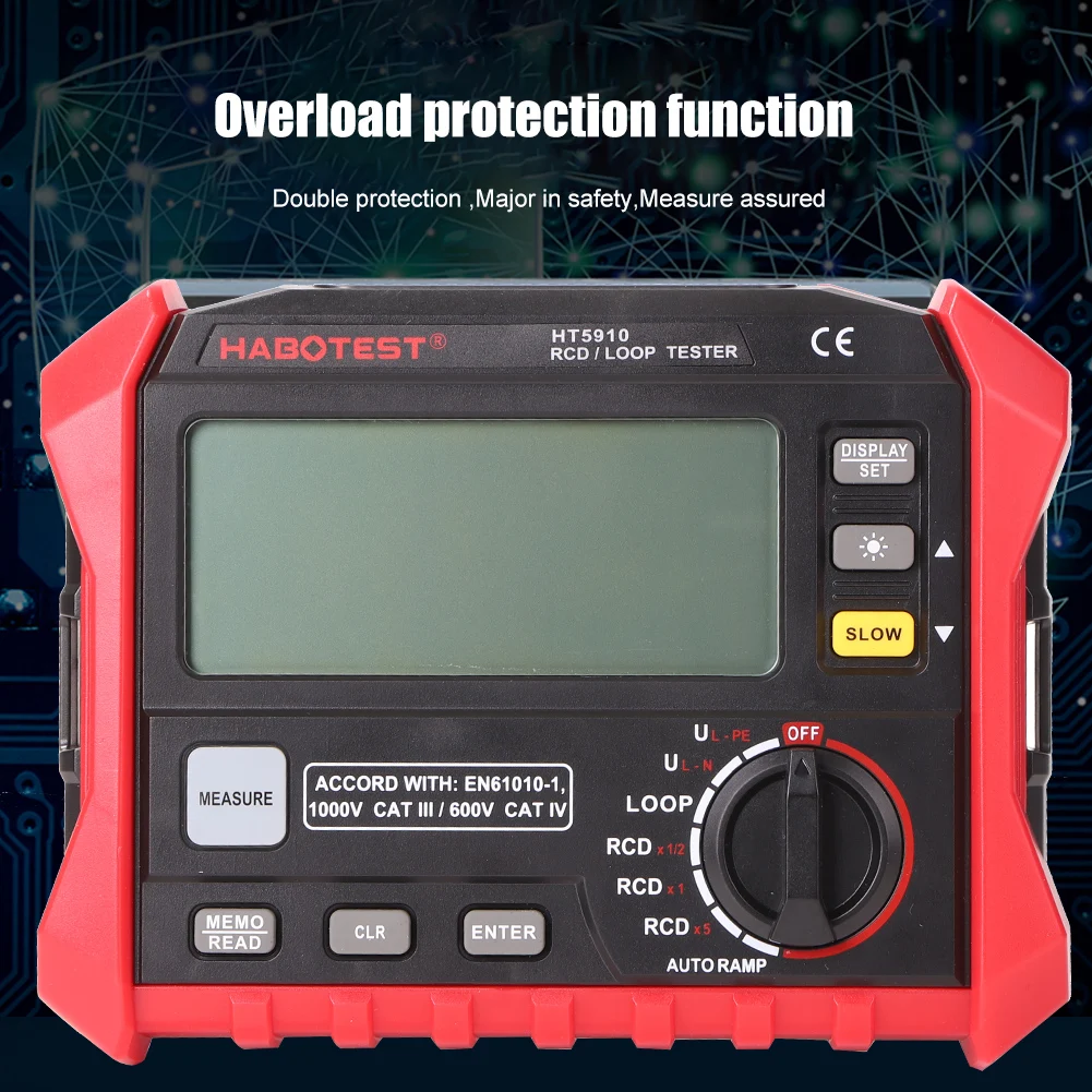 

HABOTEST HT5910 High-Precision LCD Digital Insulation Resistance Tester Auto Range Earth Ground Megger MegOhm Meter
