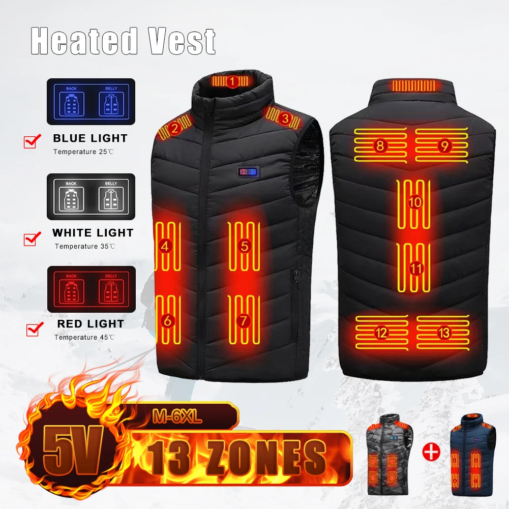 13 Areas Heated Jacket Men Women Evenly Heating Down Vest USB Charging 3 Gear Temperature Control Winter Warm Outdoor Sportwear
13 Areas Heated Jacket Men Women Evenly Heating Down Vest USB Charging 3 Gear Temperature Control Winter Warm Outdoor Sportwear