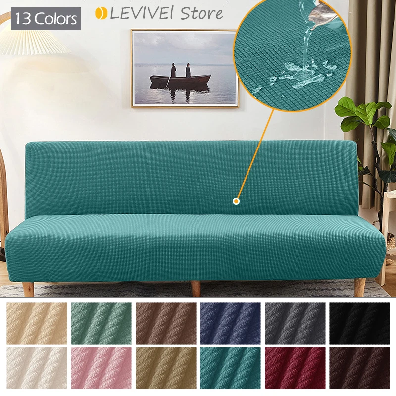 

LEVIVEl Waterproof Elastic Plain Sofa Cover Stretch Armless Sofa Couch Cover Protector For Home Decor Living Room 1/2/3/4 Seater