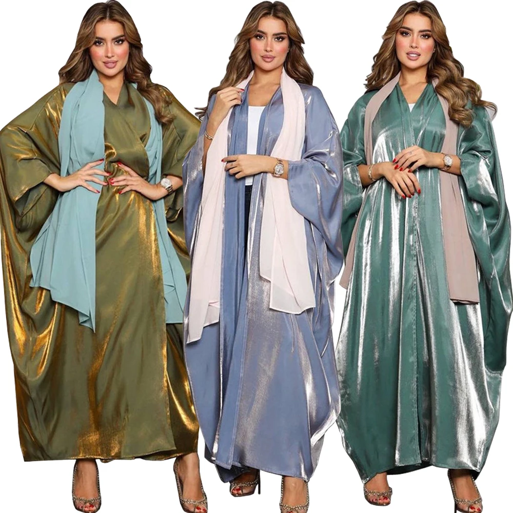 

Shiny Satin Loose Abaya Women Muslim Hijab Maxi Dress African Dashiki Moroccan Kaftan Dubai Turkey Caftan Eid Ramadan Robe Gown