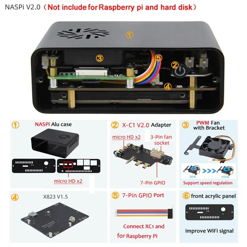 Комплект Naspi + металлическая деталь + плата расширения X823 + Детская плата + PWM вентилятор для Raspberry Pie SATA HDD/SSD жесткий диск
Комплект Naspi + металлическая деталь + плата расширения X823 + Детская плата + PWM вентилятор для Raspberry Pie SATA HDD/SSD жесткий диск