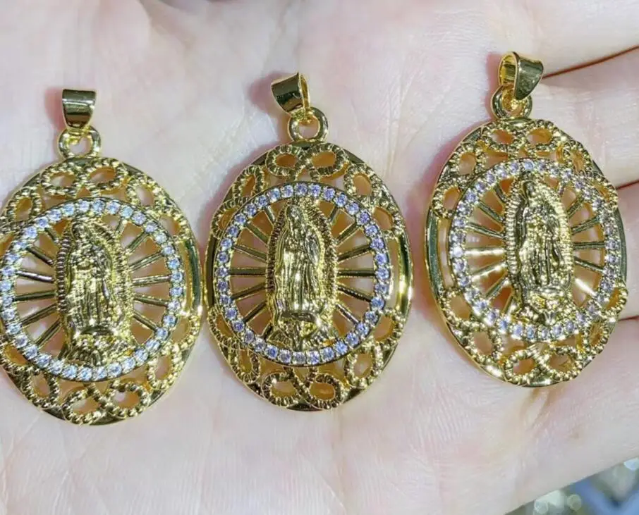 

Ожерелье с монеткой Девы Марии из фианита для изготовления ювелирных изделий, золотой кулон с Иисусом, оптовая продажа ft4s