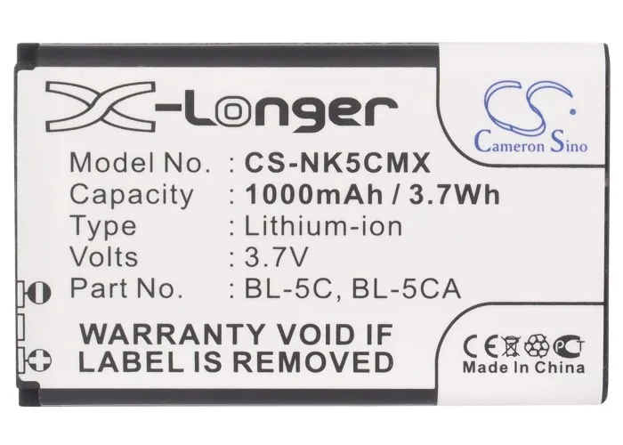 CS 1000mA Battery For Lark Bjorn BL-6SP Nokia BL-5C BL-5CA Anycool Enjoy W02 BANNO GT03B BBK VIVO K118 VIVO K119 VIVO K201
CS 1000mA Battery For Lark Bjorn BL-6SP Nokia BL-5C BL-5CA Anycool Enjoy W02 BANNO GT03B BBK VIVO K118 VIVO K119 VIVO K201
