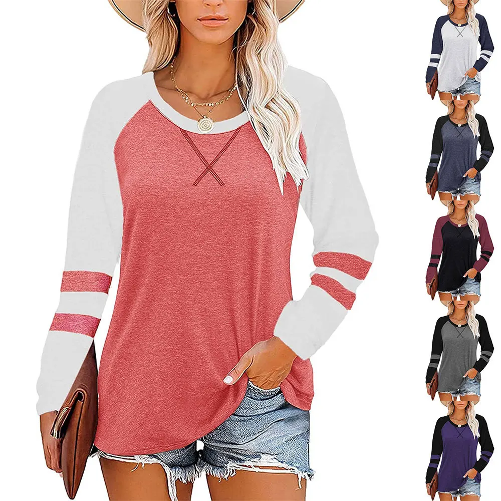 Women's top 2023 color contrast round neck waist long sleeve casual loose t-shirt women
Women's top 2023 color contrast round neck waist long sleeve casual loose t-shirt women