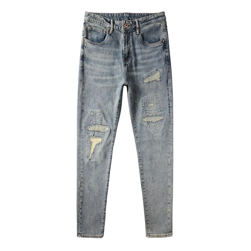 Streetwear Fashion Men Jeans Retro Blue Destroyed Patched Designer Ripped Jeans Men Vintage Slim Fit Casual Stretch Denim Pants
Streetwear Fashion Men Jeans Retro Blue Destroyed Patched Designer Ripped Jeans Men Vintage Slim Fit Casual Stretch Denim Pants