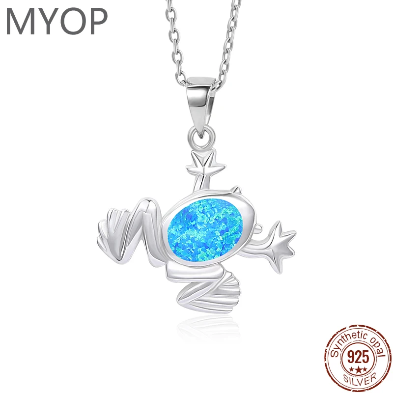 

MYOP 925 Silver Gift Artificial Blue OPAL Animal Frog Pendant 40+5cm Cross Necklace, Stylish Temperature Attitude Occasions