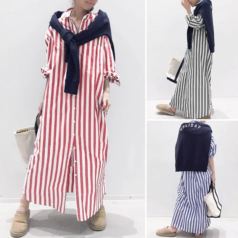 3-color Shirt Skirt 2022 Japan And South Korea Striped Commuter Loose Cardigan Long Single Breasted Shirt Dress
3-color Shirt Skirt 2022 Japan And South Korea Striped Commuter Loose Cardigan Long Single Breasted Shirt Dress