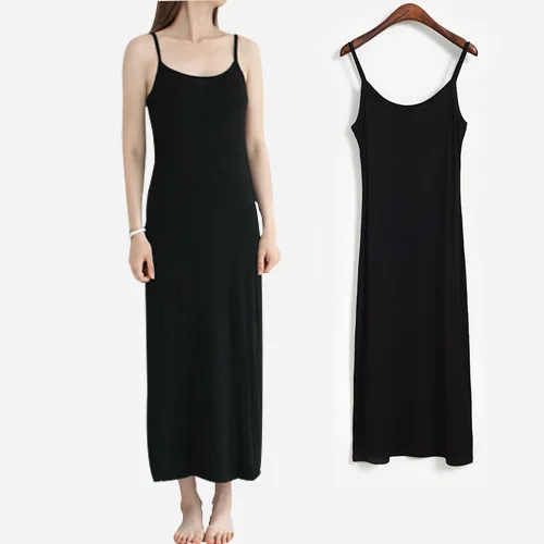 Тонкое длинное модальное платье с О-образным вырезом, нижнее платье черного цвета на тонких бретельках, 125 см, эластичное однотонное платье без застежки, Женская юбка размера
Тонкое длинное модальное платье с О-образным вырезом, нижнее платье черного цвета на тонких бретельках, 125 см, эластичное однотонное платье без застежки, Женская юбка размера