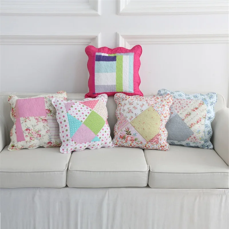 

Pastoral Cotton Quilted Cushion Embroidery Filled Decorative Pillows for Sofa Bed Couch Cushions Containing Core Home Decoration