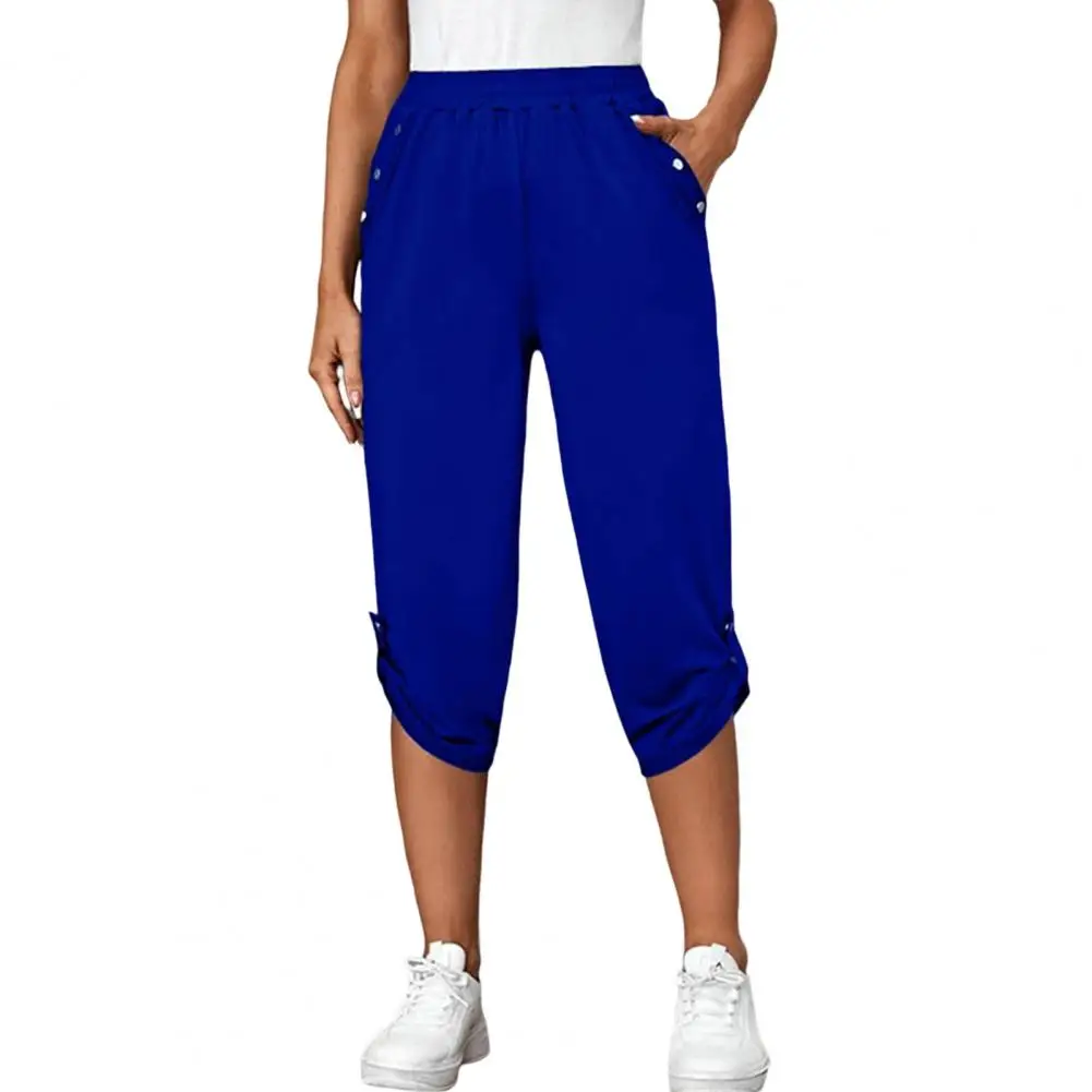 Fashion Women Pants Mid-rise Elastic Waistband Pockets Loose Fit Cropped Pants Women Summer Casual Mid-calf Length Pants
Fashion Women Pants Mid-rise Elastic Waistband Pockets Loose Fit Cropped Pants Women Summer Casual Mid-calf Length Pants
