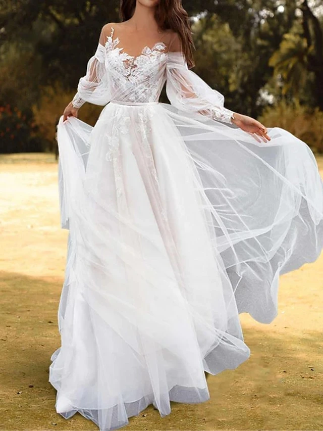 Elegant Long Lace Wedding Dresses With Sleeves O-Neck Blush Train Tulle Countryside Style Bridal Gowns for Women
Elegant Long Lace Wedding Dresses With Sleeves O-Neck Blush Train Tulle Countryside Style Bridal Gowns for Women