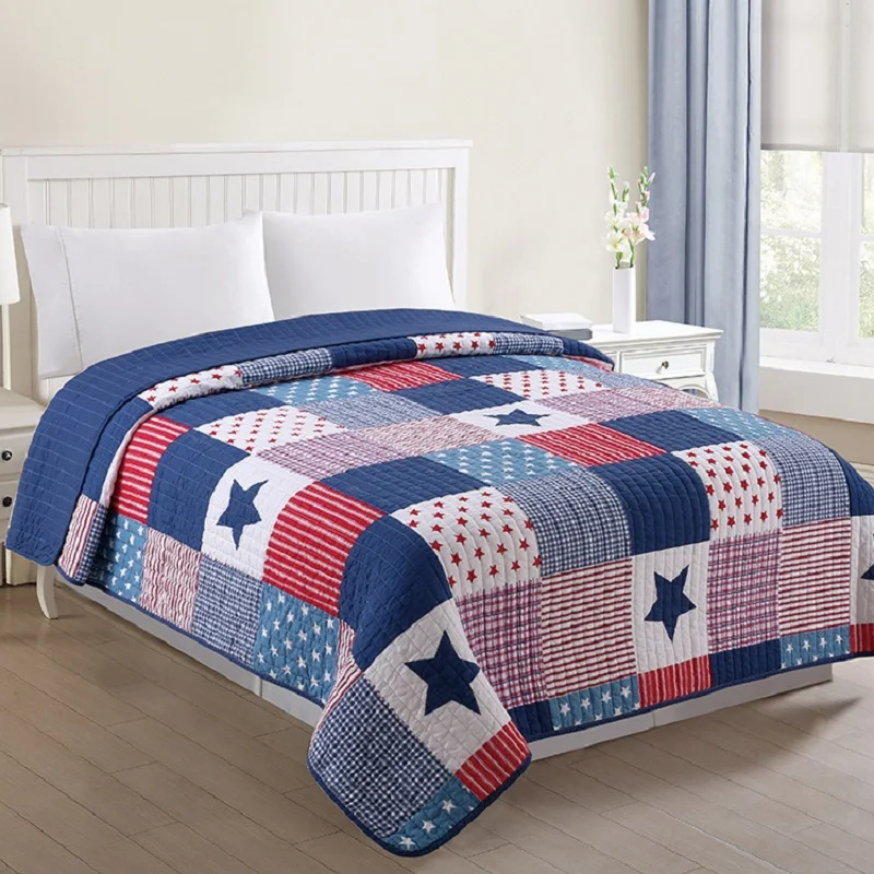 

Geometric Cotton Bedspread on the Bed Patchwork Quilted Blanket Coverlet Euro Bed Linen Plaid Cubrecam Quilt Bed Cover Colcha