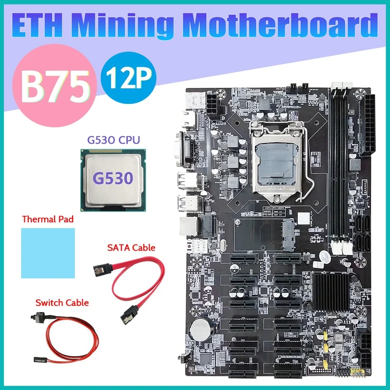 Материнская плата B75 ETH для майнинга, 12 PCIE + G530 CPU + SATA кабель + коммутационный кабель + термопад LGA1155 B75 BTC, материнская плата для майнинга
Материнская плата B75 ETH для майнинга, 12 PCIE + G530 CPU + SATA кабель + коммутационный кабель + термопад LGA1155 B75 BTC, материнская плата для майнинга