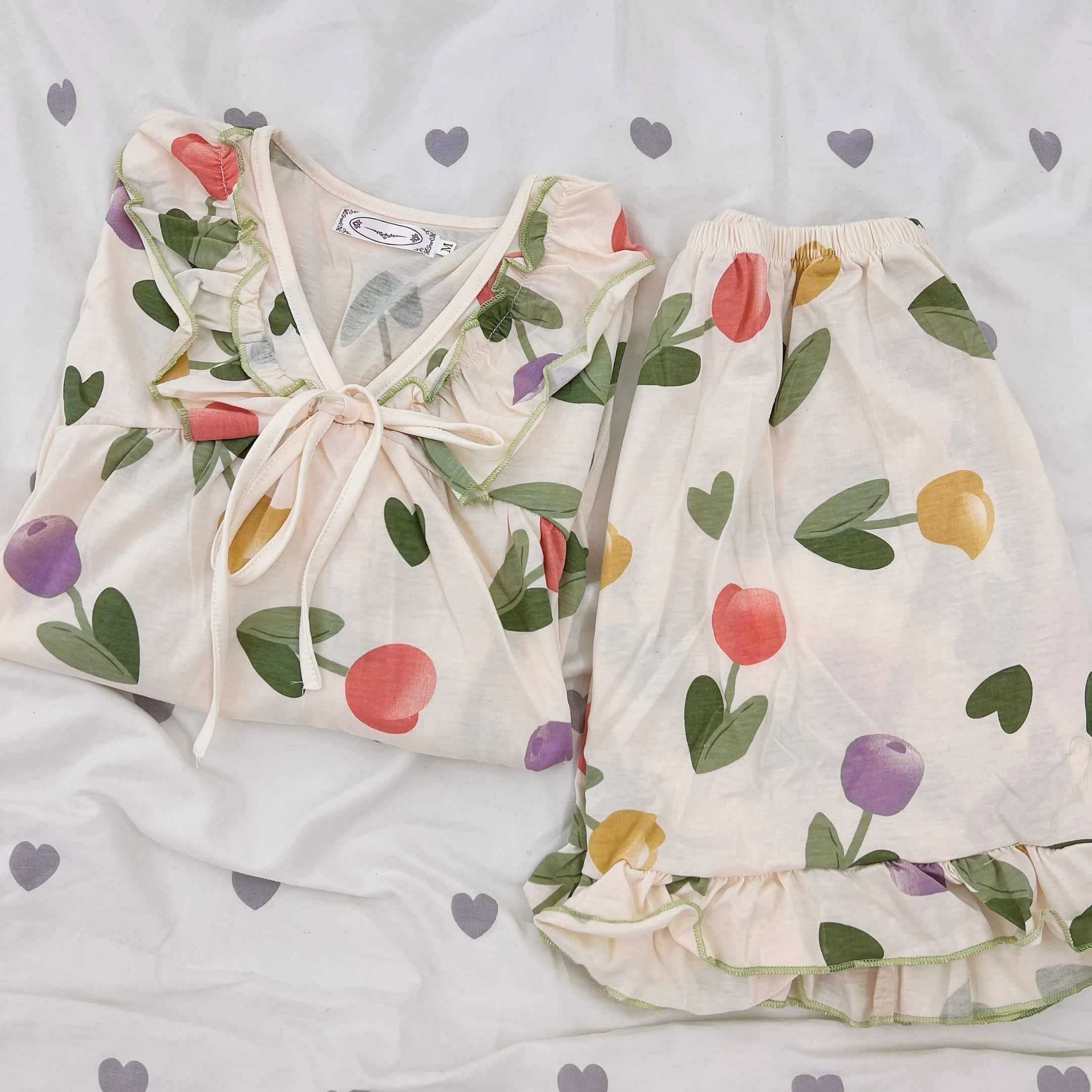 Tulip Print Pajamas Sets Women Summer Short-sleeved Soft Cotton Pijamas Suit Mujer Pyjamas Women Casual Home Clothes
Tulip Print Pajamas Sets Women Summer Short-sleeved Soft Cotton Pijamas Suit Mujer Pyjamas Women Casual Home Clothes