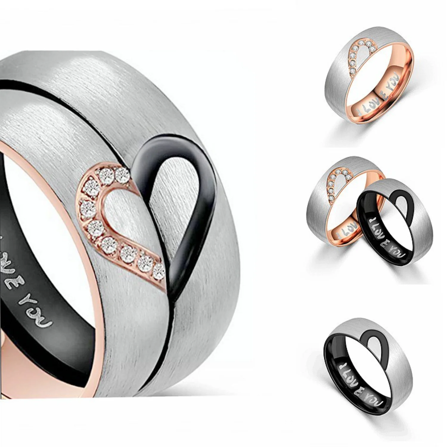 

Explosive LOVE Shaped Titanium Steel Ring I LOVE YOU Exquisite Cubic Zirconia-encrusted Couple Ring Stainless Steel Never Fades