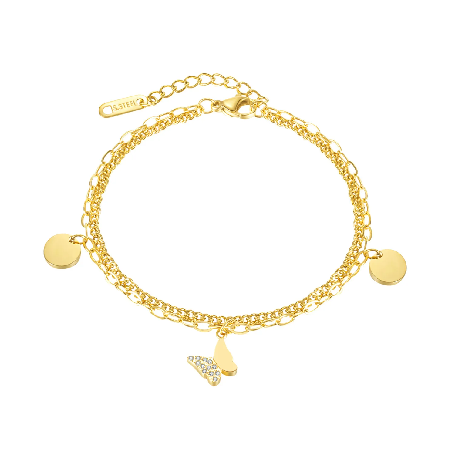 Tuswans Adjustable Stainless Steel Silver Gold Color Zircon Butterfly Medal Pendant Charm Bracelet For Woman Couple Friend Gift
Tuswans Adjustable Stainless Steel Silver Gold Color Zircon Butterfly Medal Pendant Charm Bracelet For Woman Couple Friend Gift