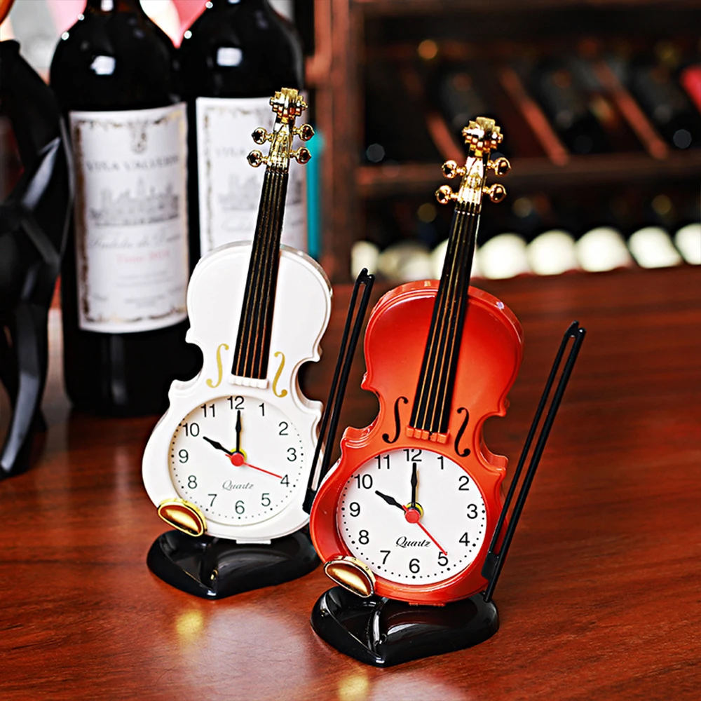 

Simulation Violin Creative Fashion Simple Alarm Clock Musical Instrument Shape Cartoon Desktop Living Room Plastic Ornaments