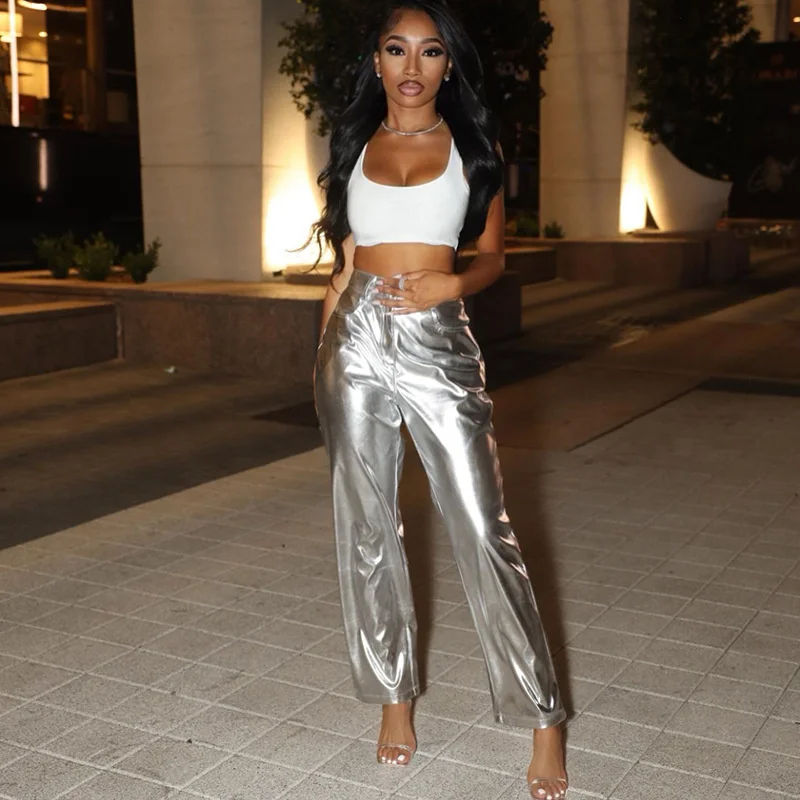 Metallic Leather Pants For Women Candy Color Aesthetic Clothing PU Punk Pants Fashion Women's High Waist Pantalona Pants
Metallic Leather Pants For Women Candy Color Aesthetic Clothing PU Punk Pants Fashion Women's High Waist Pantalona Pants