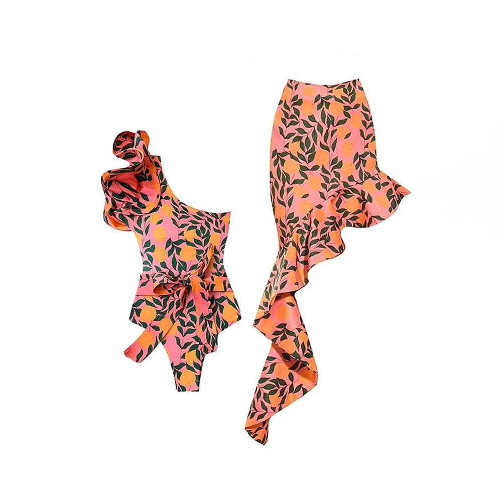 Floral Print Ruffle Two Piece Women Swimsuit & Asymmetric Skirt Cover-Knee Low Waist Bikini Sexy One Shoulder Deep-V Swimwear
Floral Print Ruffle Two Piece Women Swimsuit & Asymmetric Skirt Cover-Knee Low Waist Bikini Sexy One Shoulder Deep-V Swimwear
