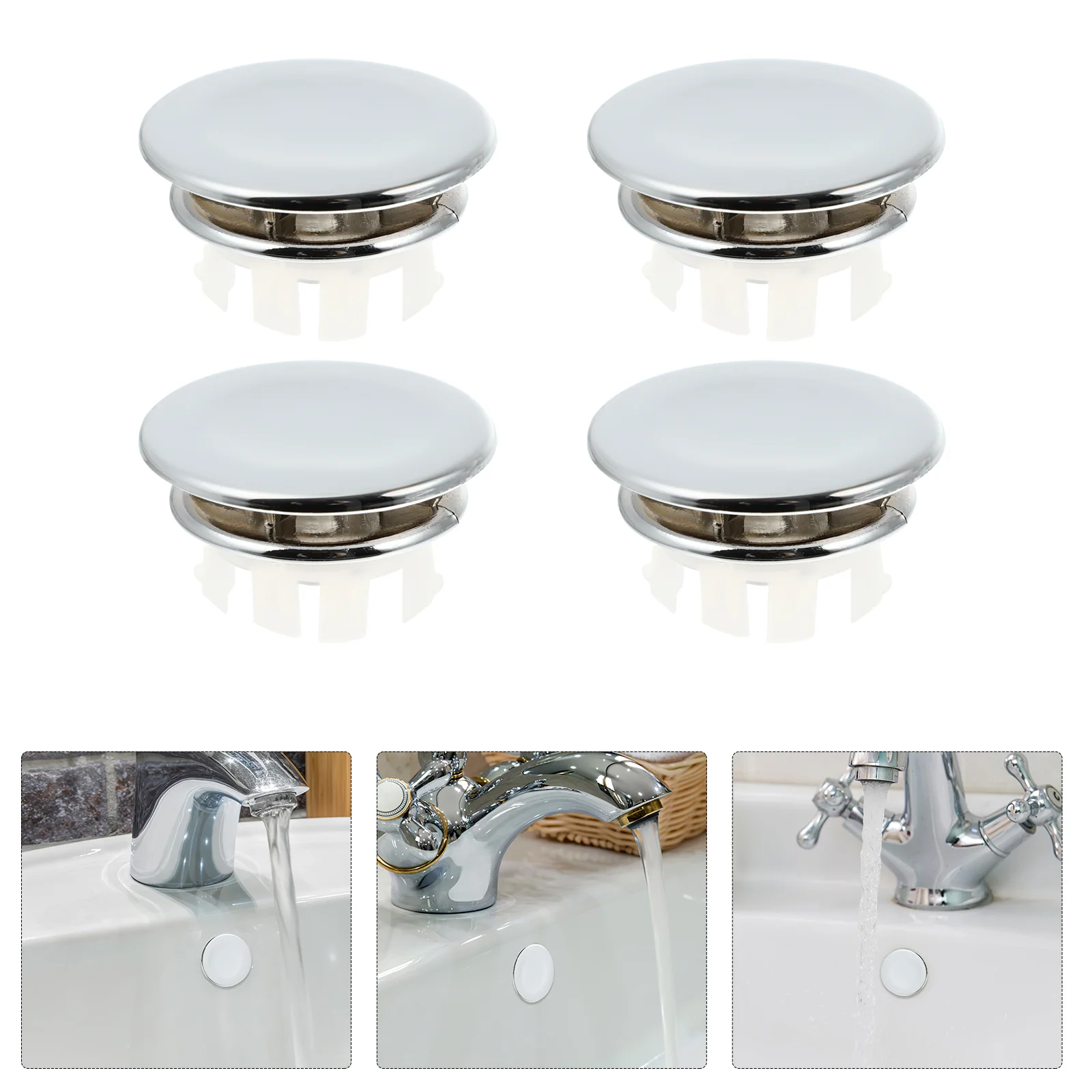 

4 Pcs Round Overflow Cover Ring Bathroom Sink Trim Cap Decked Basin Decore Insert Kitchen Bathtub