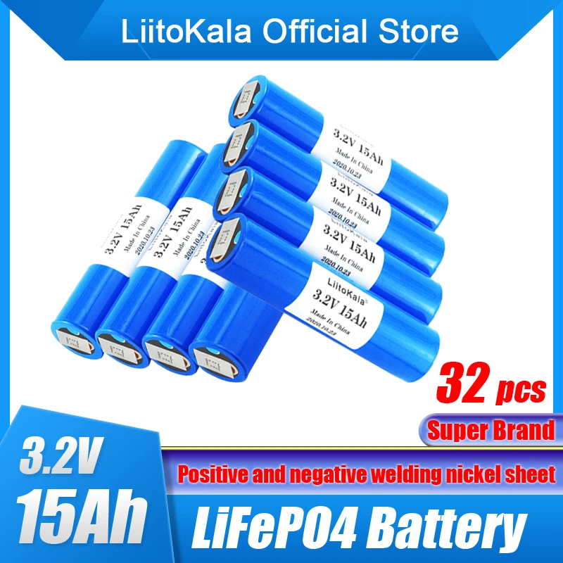 32pcs LiitoKala 3.2V15Ah 33140 lifepo4 lithium battery 15000mAh diy 12v 24v High Power e bike e-scooter power tools Battery pack
32pcs LiitoKala 3.2V15Ah 33140 lifepo4 lithium battery 15000mAh diy 12v 24v High Power e bike e-scooter power tools Battery pack
