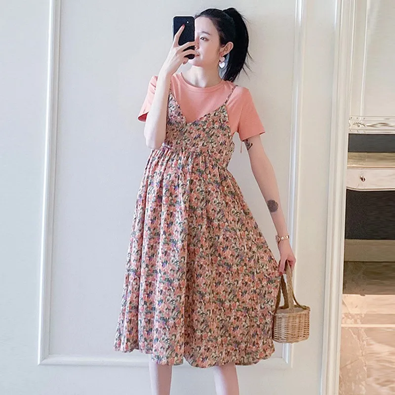 Summer Maternity Floral Dresses 2pcs Outfit Dress Set Maternity T-shirt And Suspender Dress Comfortable Nursing Dress
Summer Maternity Floral Dresses 2pcs Outfit Dress Set Maternity T-shirt And Suspender Dress Comfortable Nursing Dress