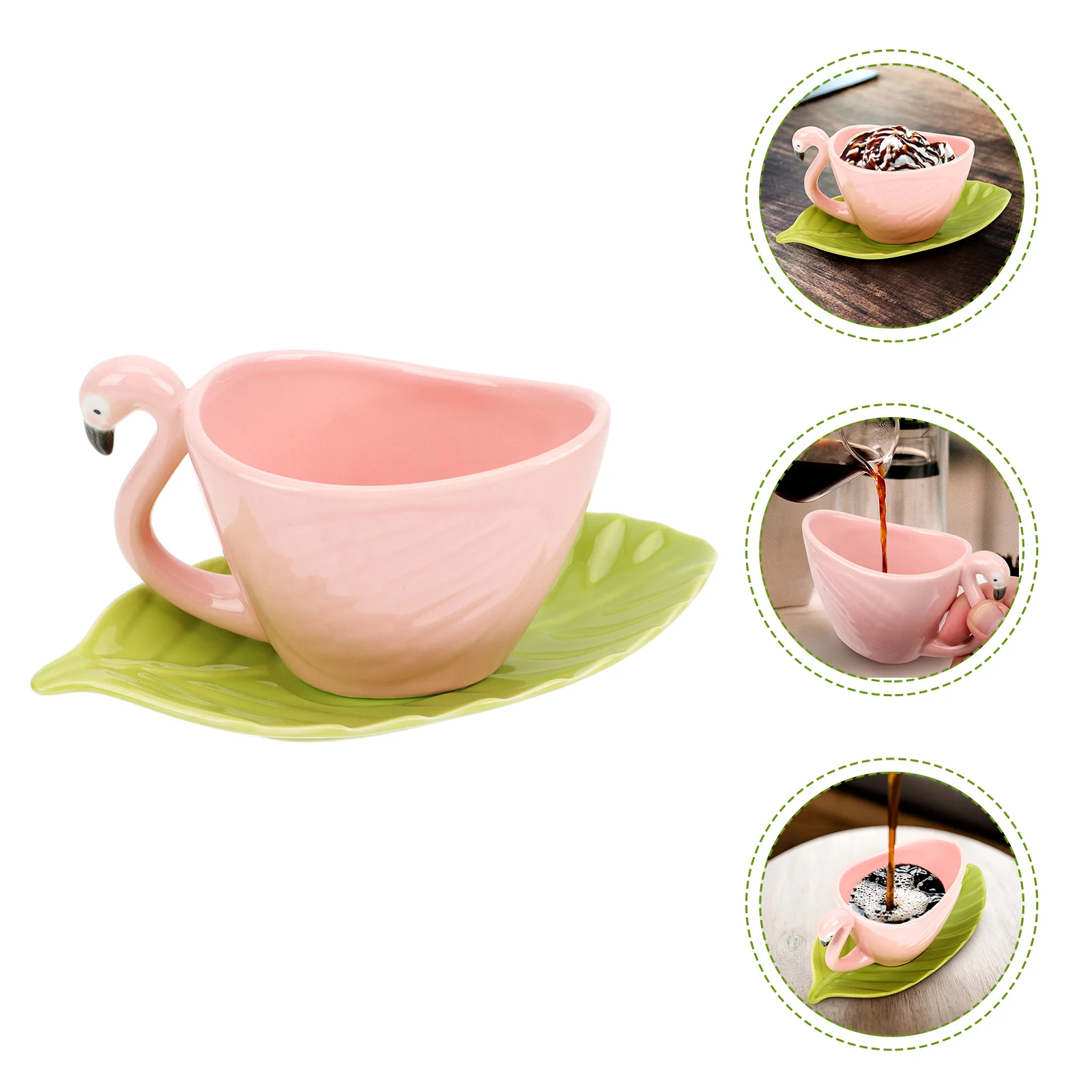 

Coffee Mug Women Grandma Espresso Travel Drinking Cup Saucer Ceramictea Serveware Set Gifts Flamingo