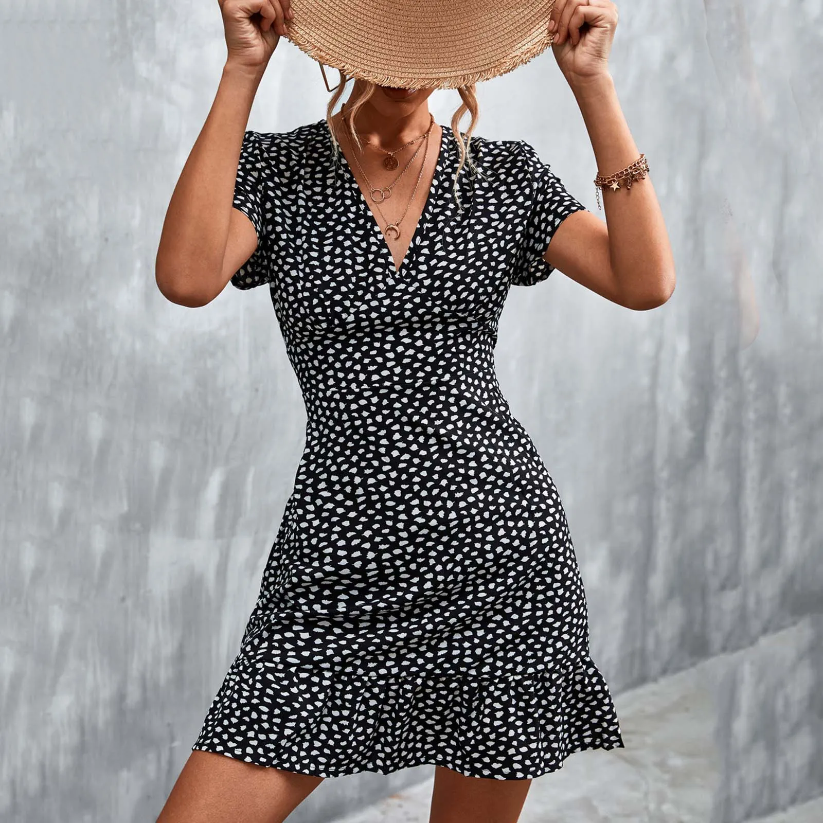 Womens Summer V Neck Bohemian Floral Print Mini Dress Short Sleeve Ruffle Beach Short Dress Often Dresses
Womens Summer V Neck Bohemian Floral Print Mini Dress Short Sleeve Ruffle Beach Short Dress Often Dresses