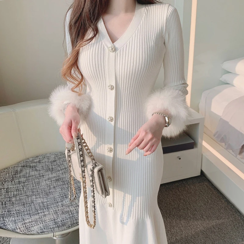 Black Korean Single-breasted Long Dress Women Long Sleeve V-neck Mermaid Dresses Elegant Fashion Ladies Vestidos Femme 2022
Black Korean Single-breasted Long Dress Women Long Sleeve V-neck Mermaid Dresses Elegant Fashion Ladies Vestidos Femme 2022