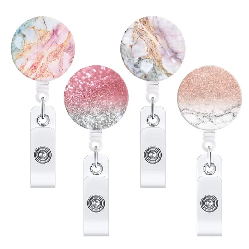 

Marbling Retractable Badge Reel for Name Badge Holder Staff Work Card Clip Chest Pocket ID Tag Pass Card