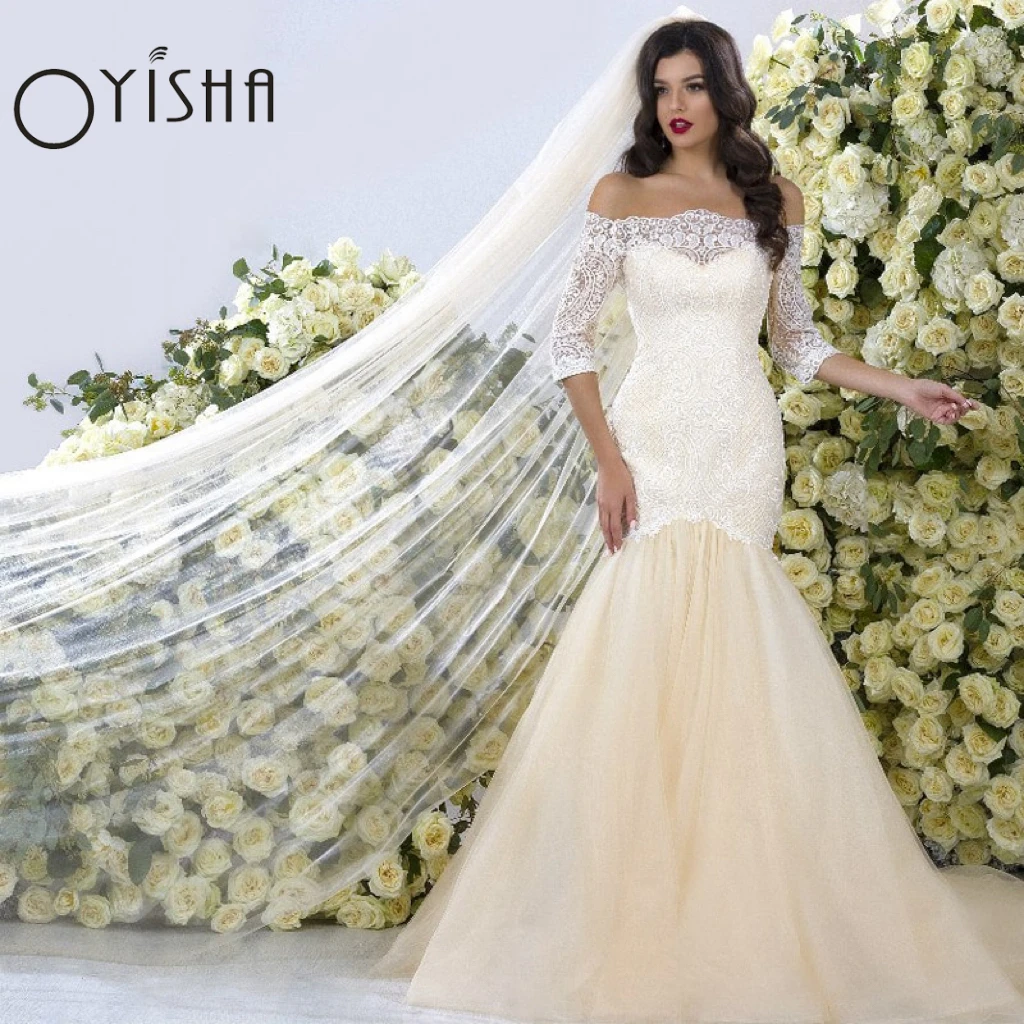 OYISHA Princess Boat Neck Wedding Dresses Women 2023 Mermaid Half Sleeve Lace Tulle Bridal Gowns Sweep Train Vestido De Novian
OYISHA Princess Boat Neck Wedding Dresses Women 2023 Mermaid Half Sleeve Lace Tulle Bridal Gowns Sweep Train Vestido De Novian