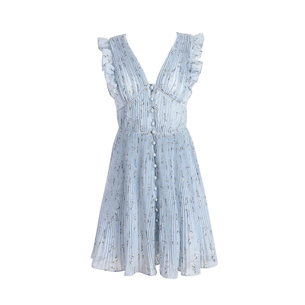 Sleeveless Pleated Above Knee V-Neck Women Dress 2022 Summer New Waist Floral Lace Up Front And Back Ruffled Chiffon Mini Dress
Sleeveless Pleated Above Knee V-Neck Women Dress 2022 Summer New Waist Floral Lace Up Front And Back Ruffled Chiffon Mini Dress