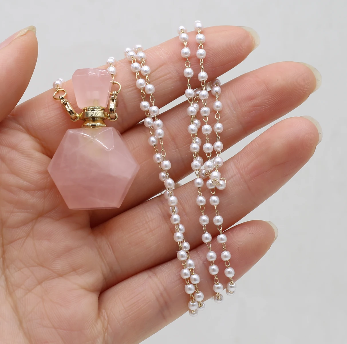 

Природные камни, розовый кварц, флакон духов, подвеска, ожерелье, восстанавливающие розовые кристаллы, эфирное масло для женщин