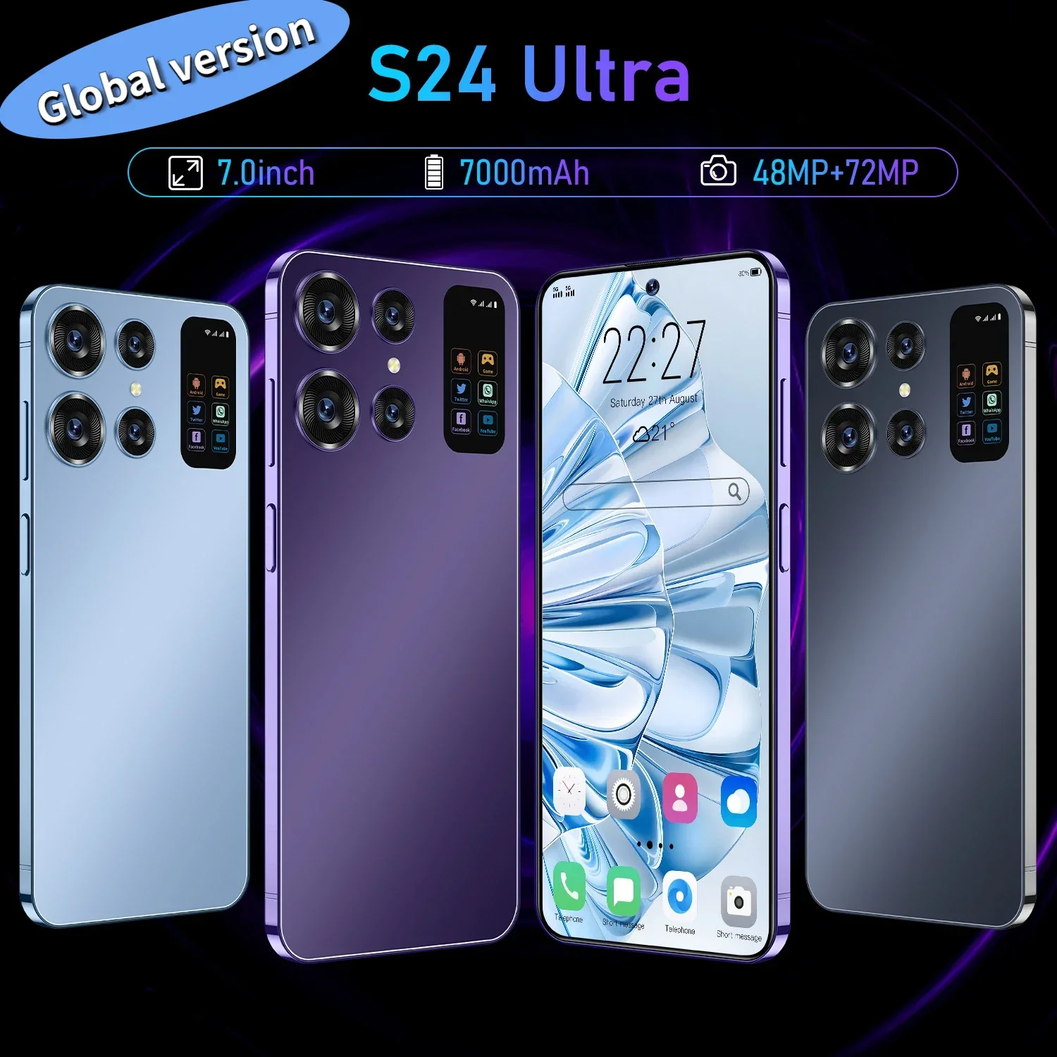 New S24 Ultra Smart Phone 7.0HD Screen Original 16G+1T 5G Dual Sim Celulares Android Unlocked 108MP 7000mAh mobile phone 핸드폰
New S24 Ultra Smart Phone 7.0HD Screen Original 16G+1T 5G Dual Sim Celulares Android Unlocked 108MP 7000mAh mobile phone 핸드폰
