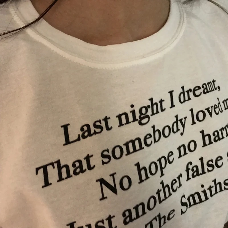 Футболка женская в готическом стиле из чистого хлопка, с надписью «I Dreamt Who Love Me», 2000s
Футболка женская в готическом стиле из чистого хлопка, с надписью «I Dreamt Who Love Me», 2000s
