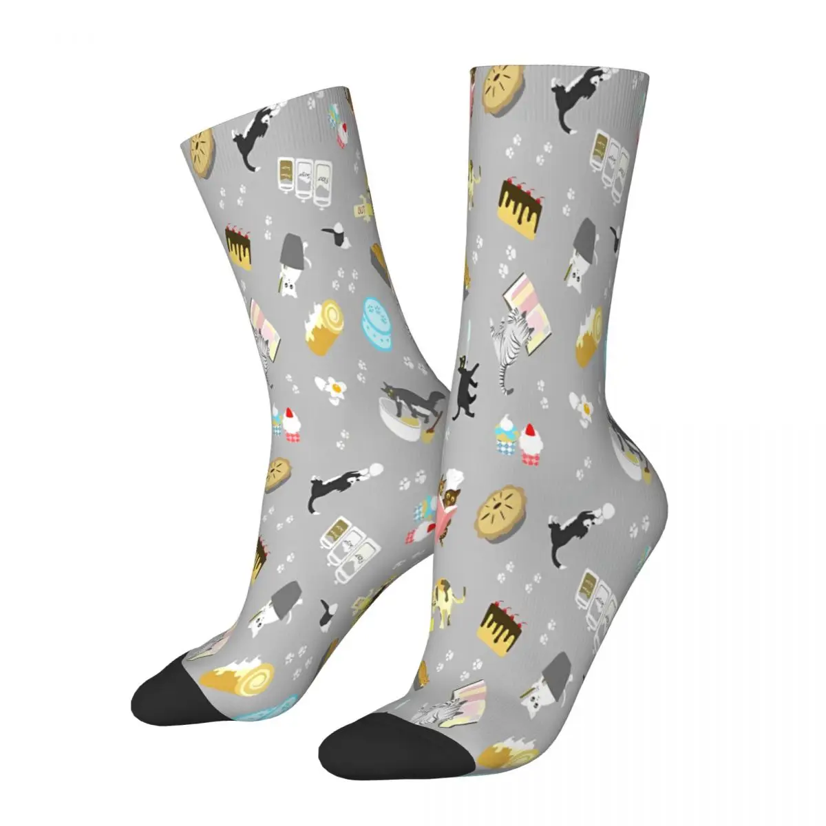 

Cats Baking Cakes And Other Sweets In Grey Socks Male Mens Women Winter Stockings Polyester