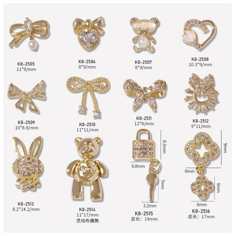 3pcs Nail Zircon Decoration Love Heart Bear Lock Key Rabbit Bows Gold Alloy For Nail Manicure Beauty
3pcs Nail Zircon Decoration Love Heart Bear Lock Key Rabbit Bows Gold Alloy For Nail Manicure Beauty
