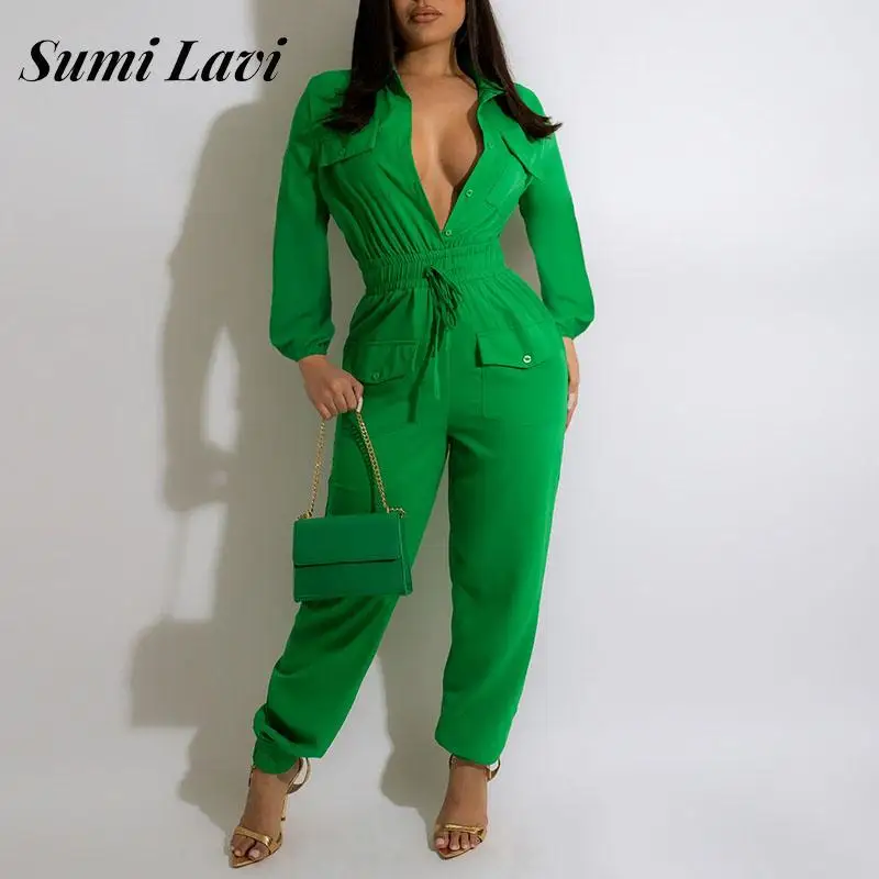 Spring Long Sleeve Waisted Casual Rompers Fashion Solid One Piece Cargo Pants Women Elegant Lapel Single-breasted Shirt Jumpsuit
Spring Long Sleeve Waisted Casual Rompers Fashion Solid One Piece Cargo Pants Women Elegant Lapel Single-breasted Shirt Jumpsuit