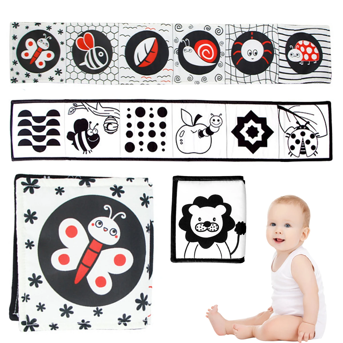 Black and White Baby Book High Contrast Soft Cloth Books Tummy Time Sensory Cloth Book Early Educational Folding Book Toys
Black and White Baby Book High Contrast Soft Cloth Books Tummy Time Sensory Cloth Book Early Educational Folding Book Toys