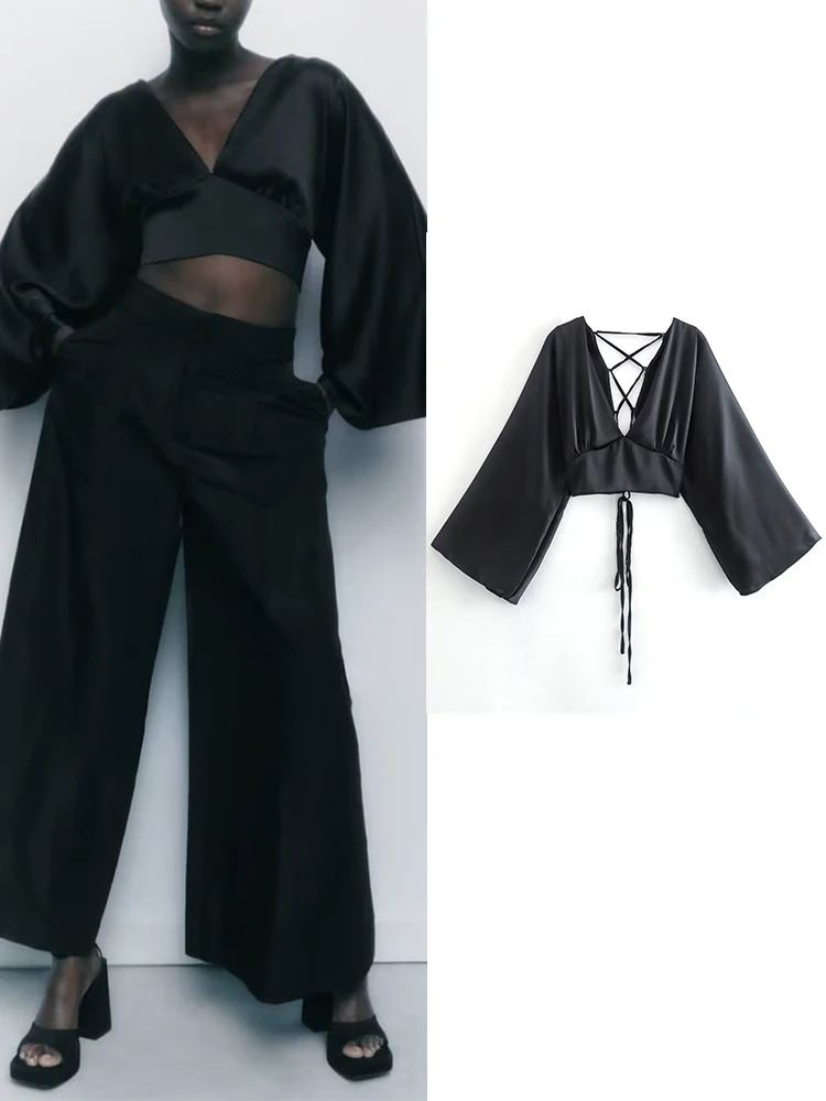 TRAF 2022 Women Summer Bandage Blouses Shirts Fashion Solid Thin Chic Vintage Tops Deep V-neck Long Sleeve T-Shirts
TRAF 2022 Women Summer Bandage Blouses Shirts Fashion Solid Thin Chic Vintage Tops Deep V-neck Long Sleeve T-Shirts