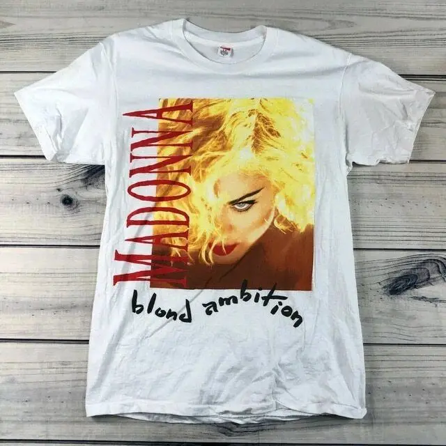 Винтажная белая амбиция альбома Madonna промо-группы Классическая футболка KH0441