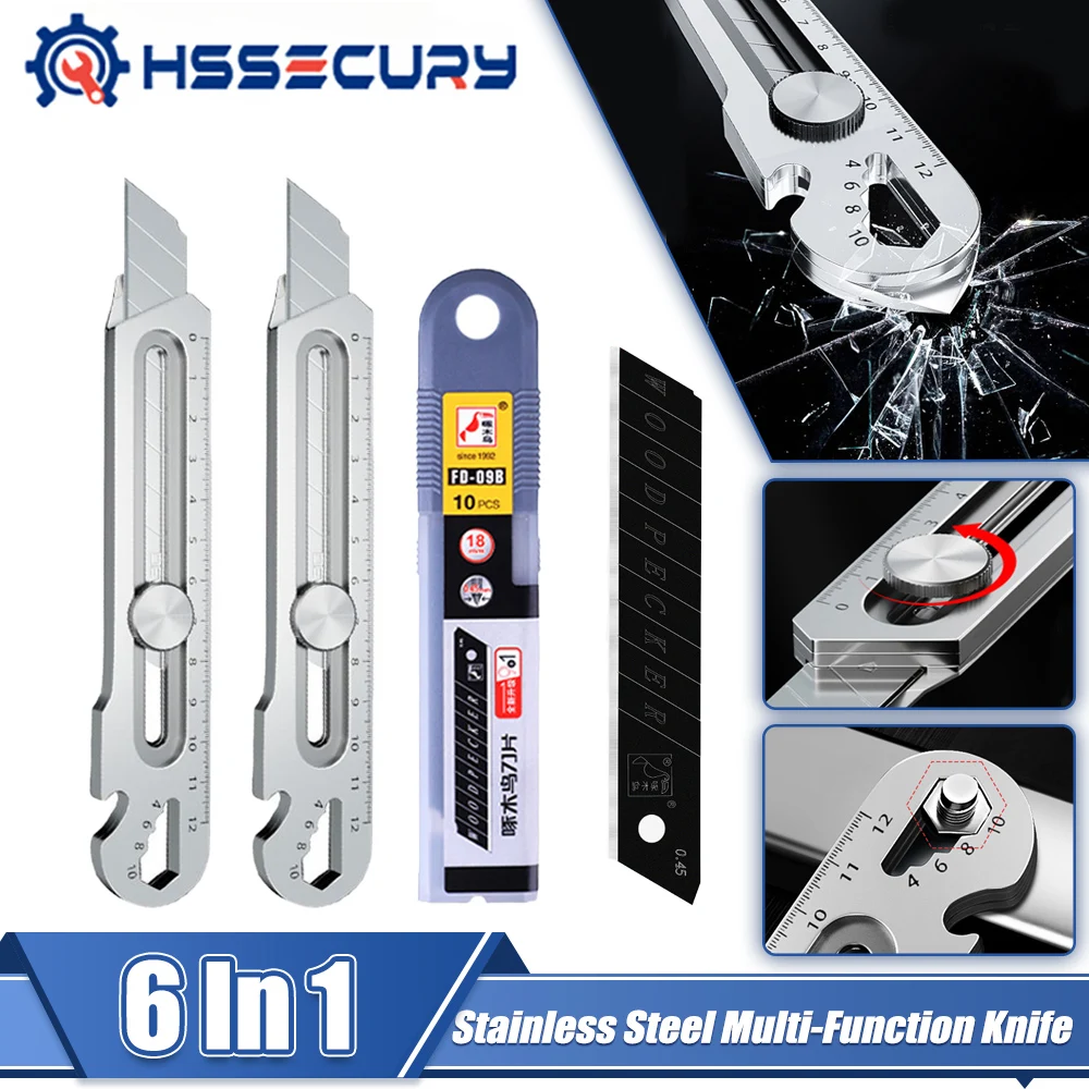 6 In 1 Multi-Function Stainless Steel Utility Knife Tail Break Design/Ruler/Bottle Opener Retractable Box Cutter Art Supplies
6 In 1 Multi-Function Stainless Steel Utility Knife Tail Break Design/Ruler/Bottle Opener Retractable Box Cutter Art Supplies