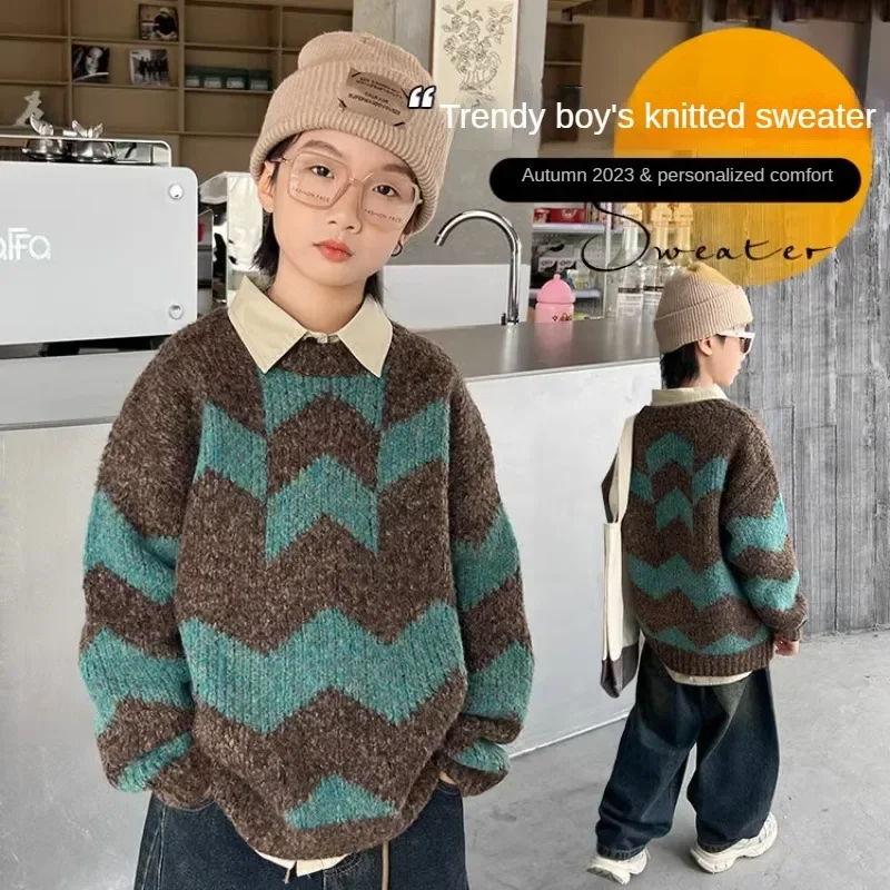 5-14Year Boy Autumn Knitted Sweater Fashion Geometry Pattern Outer Wear Bottoming Casual Sweater Korean Style for Boy 7-12y
5-14Year Boy Autumn Knitted Sweater Fashion Geometry Pattern Outer Wear Bottoming Casual Sweater Korean Style for Boy 7-12y