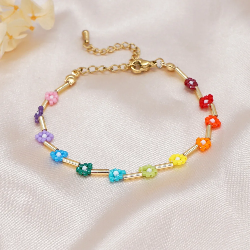 Vlen Boho Colorful Daisy Bracelet Miyuki Gold Color Tube Beads Bracelets for women flower charm pulseras bohemian jewelry
Vlen Boho Colorful Daisy Bracelet Miyuki Gold Color Tube Beads Bracelets for women flower charm pulseras bohemian jewelry