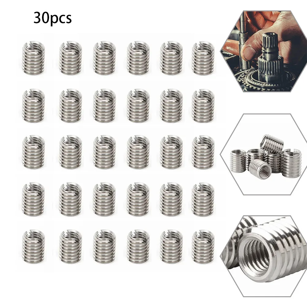 

30pcs Threaded Inserts Thread Reducer Inner M6X1.0 Outer M8X1.25 Length 10MM Male Female Nut Hardware Repair Tool