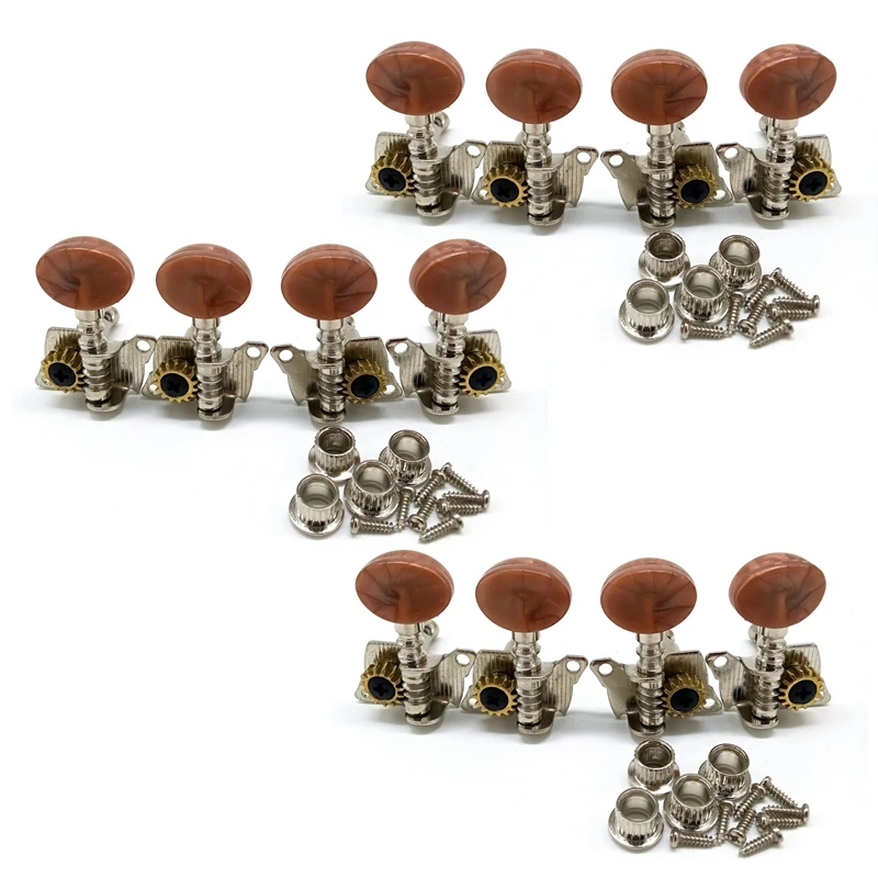 

12X 6R6L Metal Ukulele Locking String Tuner Guitar Tuning Peg Machine Head With Brown Head Pegs For Ukulele Guitar Part