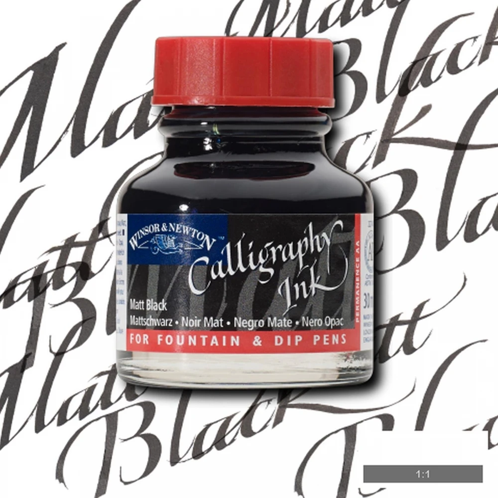 Тушь для каллиграфии W&N Calligraphy Ink (красная крышка) 30мл черная | Канцтовары офиса и
