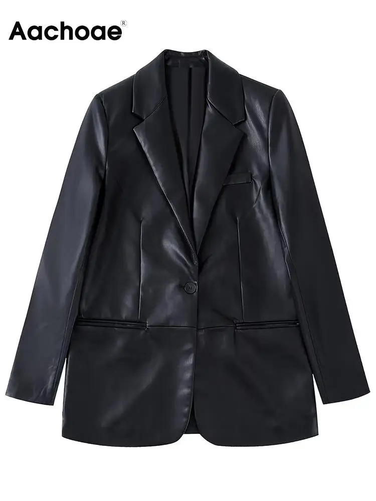 Aachoae Women Fashion Solid Color PU Faux Leather Blazer Suits Casual Notched Collar Long Sleeve Blazers Ladies Loose Outerwear
Aachoae Women Fashion Solid Color PU Faux Leather Blazer Suits Casual Notched Collar Long Sleeve Blazers Ladies Loose Outerwear