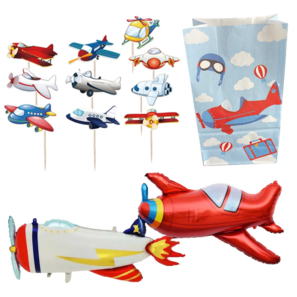 

Airplane Birthday Decorations Travel Theme Party Supplies Plane Cupcake Toppers Foil Balloons Aircraft Aviator Treat Goodies Bag