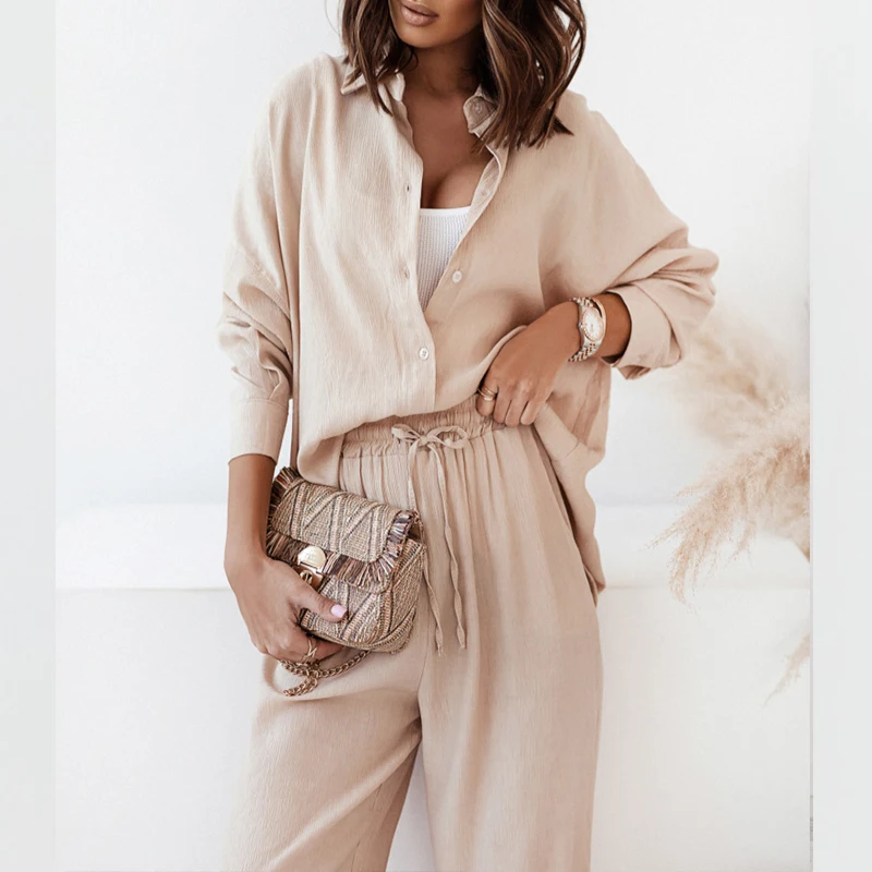 Casual Women Sets Elastic Waist Lace-up Pants + Shirt 2 Piece Set for Women 2022 New Solid Color Fashion Long Sleeve Pants Suits
Casual Women Sets Elastic Waist Lace-up Pants + Shirt 2 Piece Set for Women 2022 New Solid Color Fashion Long Sleeve Pants Suits